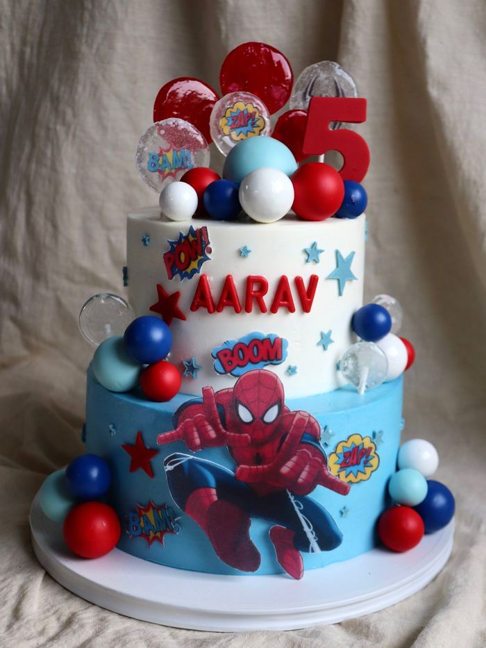 Custom superhero tiered birthday cake